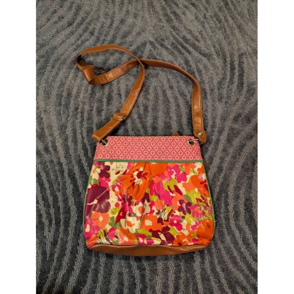 Pink Brown Floral Crossbody Bag Purse Shoulder Bag Casual Handbag